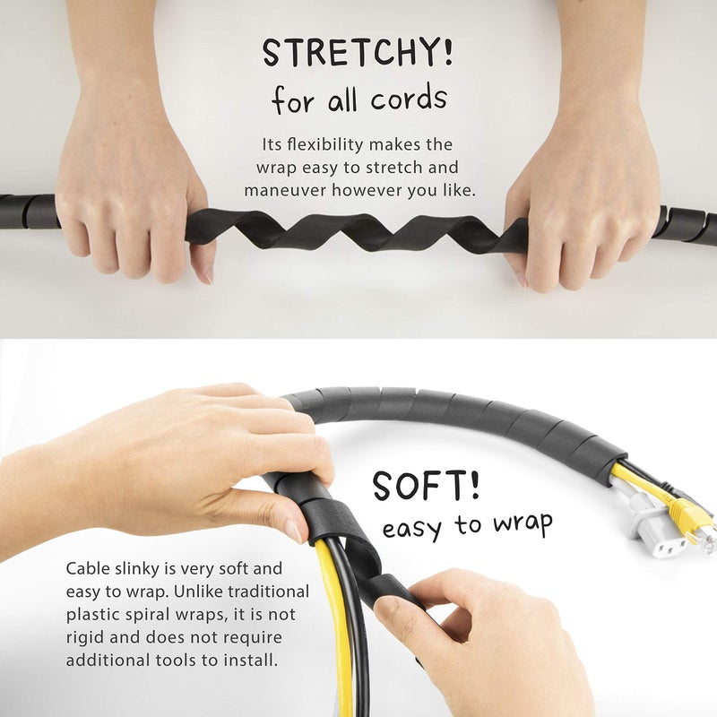 UT Wire 10-ft Cable Slinky Soft and Flexible Rubber Spiral Cord Wrap (2-ft X 5 pcs) Black - Image 2